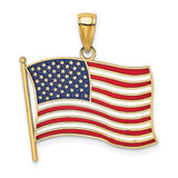 10k Yellow Gold American Flag Pendant with Red White Blue Enamel Detailing