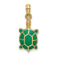 10k Yellow Gold Turtle Pendant with Green Enamel Shell, Nautical Animal Charm