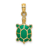 10k Yellow Gold Turtle Pendant with Green Enamel Shell, Nautical Animal Charm