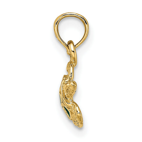 10k Yellow Gold Sea Turtle Pendant with Green Enamel Shell, Ocean Animal Charm