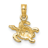 10k Yellow Gold Sea Turtle Pendant with Green Enamel Shell, Ocean Animal Charm