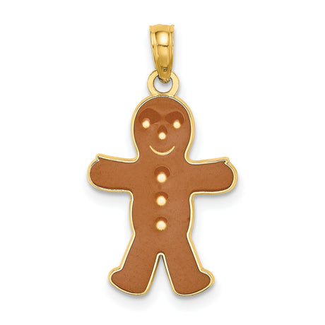 10k Yellow Gold Pendant, Gingerbread Man with Smiling Face and Button Details, Christmas Charm