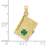 10k Yellow Gold Book Locket Pendant with Green Shamrock, Irish Heritage Keepsake Jewelry