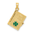 10k Yellow Gold Book Locket Pendant with Green Shamrock, Irish Heritage Keepsake Jewelry