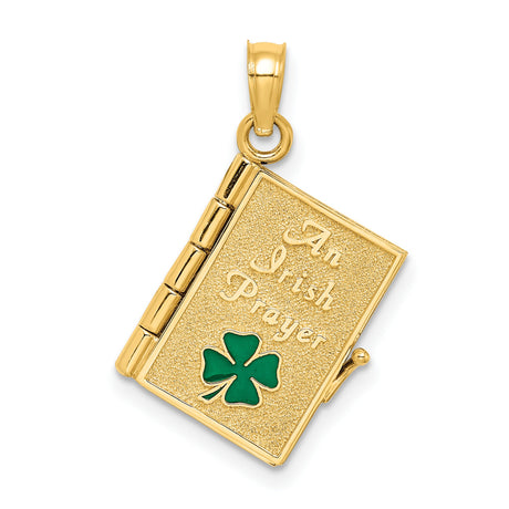 10k Yellow Gold Book Locket Pendant with Green Shamrock, Irish Heritage Keepsake Jewelry