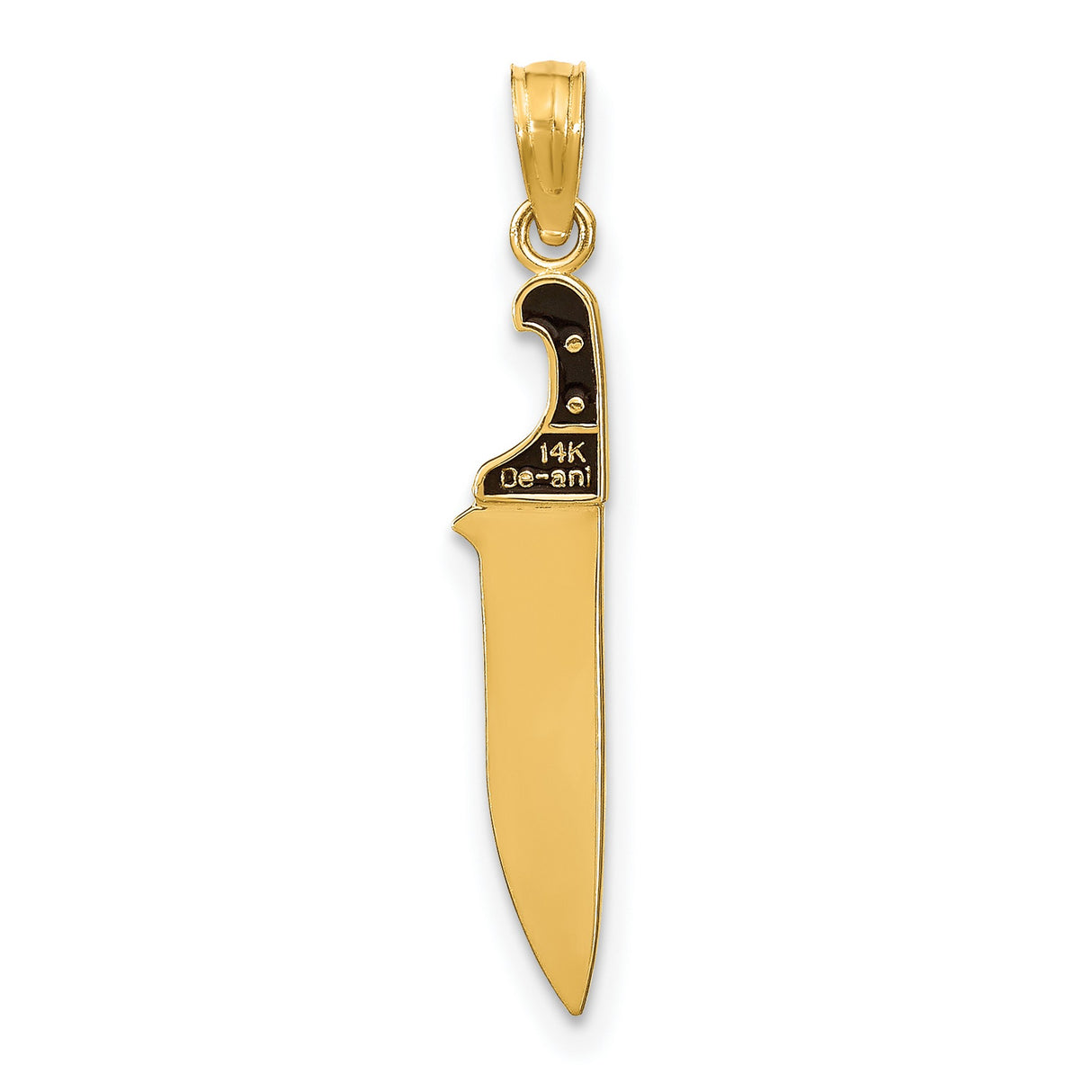10k Yellow Gold Knife Pendant with Black Handle Design, Edgy Unisex Survival Charm