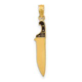 10k Yellow Gold Knife Pendant with Black Handle Design, Edgy Unisex Survival Charm