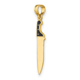 10k Yellow Gold Knife Pendant with Black Handle Design, Edgy Unisex Survival Charm