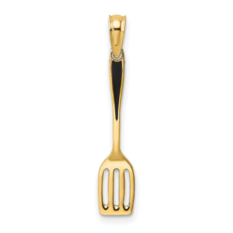 10k Yellow Gold Spatula Pendant, High Polish Kitchen Utensil Design for Chefs or Foodies