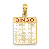 10k Yellow Gold Bingo Card Pendant with Red Enamel Detailing, Game Theme Charm