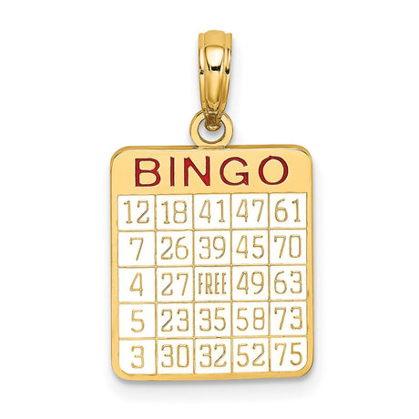 10k Yellow Gold Bingo Card Pendant with Red Enamel Detailing, Game Theme Charm