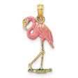 10k Yellow Gold Flamingo Pendant with Enamel Accents, Tropical Bird Charm