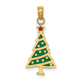 10k Yellow Gold Christmas Tree Pendant with Green and Red Enamel, Star Detail, Holiday Theme