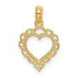 10k Yellow Gold Heart Pendant with Floral Lace Detailing and Vintage Filigree Edges
