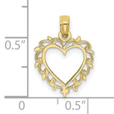 10k Yellow Gold Heart Pendant with Scroll and Leaf Openwork Design