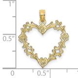 10k Yellow Gold Heart Pendant with Ornate Vine and Floral Cutout Design for Women