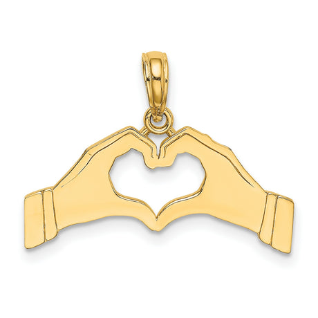 10k Yellow Gold Heart Hands Pendant, Symbol of Love and Unity, Minimalist Charm