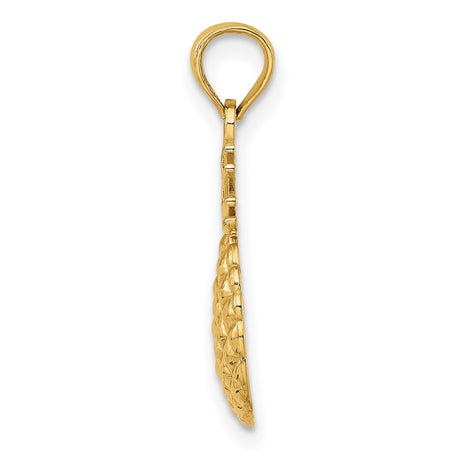10k Yellow Gold Pineapple Pendant, Textured Tropical Fruit Charm for Women