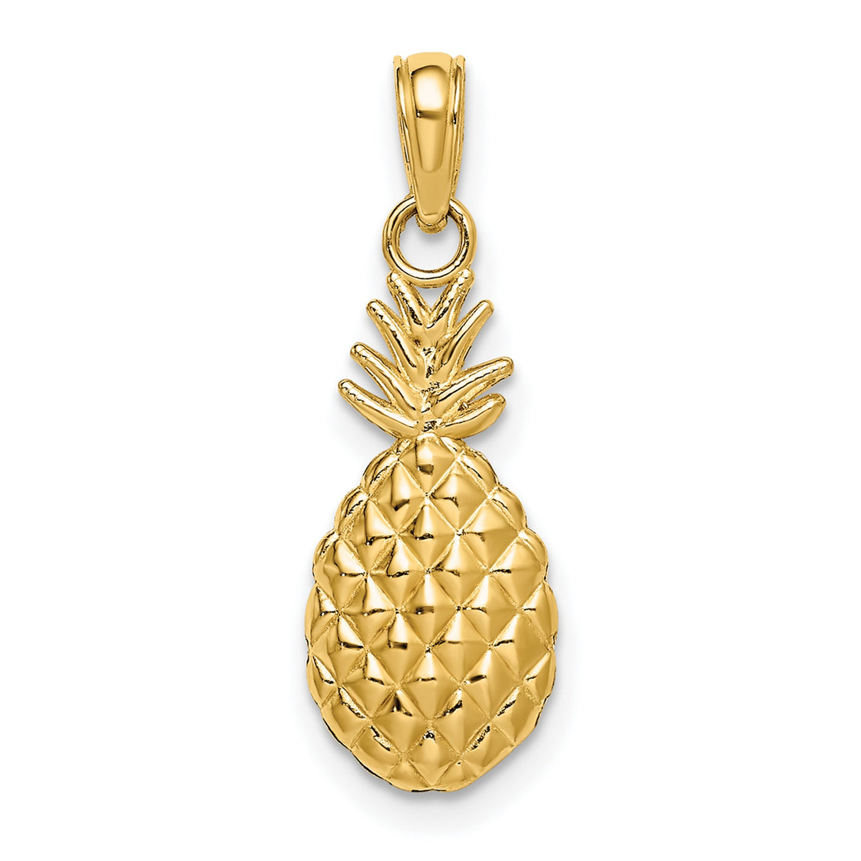 10k Yellow Gold Pineapple Pendant, Textured Tropical Fruit Charm for Women