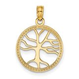 10k Yellow Gold Tree of Life Pendant with Openwork Round Frame and Beaded Edge Design