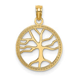 10k Yellow Gold Tree of Life Pendant with Openwork Round Frame and Beaded Edge Design
