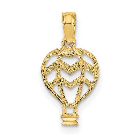 10k Yellow Gold Hot Air Balloon Pendant with Openwork Chevron Design, Boho Travel Charm