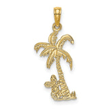 10k Yellow Gold Palm Tree and Cactus Pendant, Tropical Vacation Charm for Women