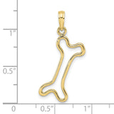 10k Yellow Gold Dog Bone Pendant, Open Outline Design, Pet Memorial Jewelry for Women or Unisex