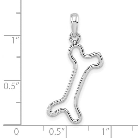 10k White Gold Dog Bone Outline Pendant, Minimalist Animal Charm for Pet Lovers