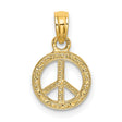 10k Yellow Gold Peace Sign Pendant, Textured Boho Retro Hippie Symbolic Charm for Women and Unisex