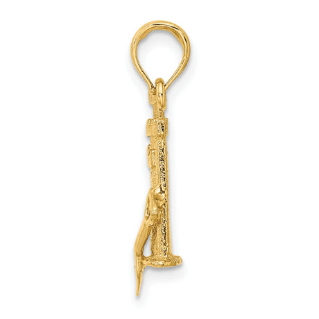 10k Yellow Gold Sandcastle Pendant with Shovel, Three-Dimensional Beach Charm