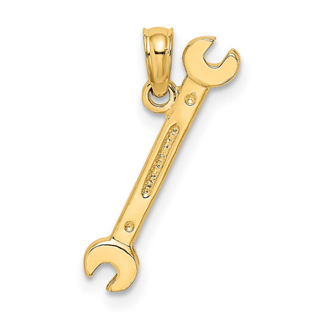 10k Yellow Gold Wrench Pendant, Open-End Tool Design, Industrial Style for Men or Unisex