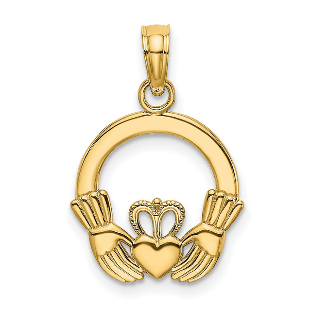10k Yellow Gold Claddagh Pendant with Crowned Heart and Hands, Traditional Celtic Symbol