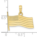 10k Yellow Gold American Flag Pendant, Patriotic Stars and Stripes Charm