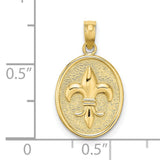 10k Yellow Gold Oval Pendant with Raised Fleur de Lis Design