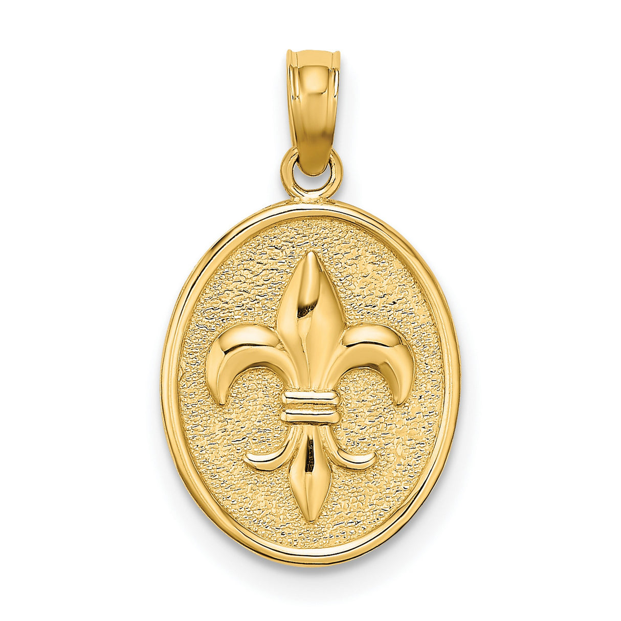 10k Yellow Gold Oval Pendant with Raised Fleur de Lis Design