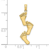 10k Yellow Gold Triple Footprint Pendant, Symbolic Vertical Charm for Women or Unisex