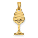10k Yellow Gold Wine Glass Charm Pendant, Polished Goblet Design, Celebration Theme Jewelry