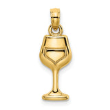 10k Yellow Gold Wine Glass Charm Pendant, Polished Goblet Design, Celebration Theme Jewelry