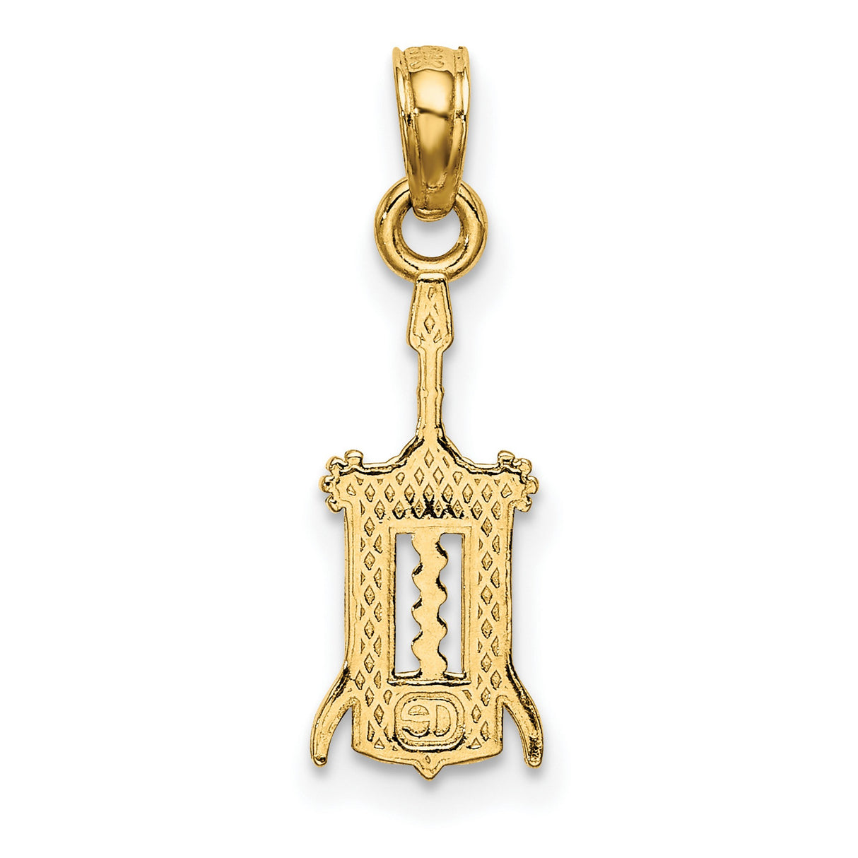 10k Yellow Gold Corkscrew Pendant with Wine Opener Design, Bar Charm for Wine Lovers