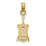 10k Yellow Gold Corkscrew Pendant with Wine Opener Design, Bar Charm for Wine Lovers