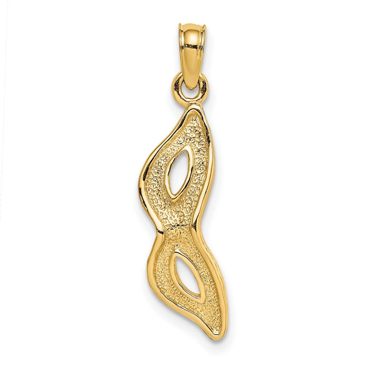 10k Yellow Gold Flame Pendant with Textured Finish and Double Eye Openwork Design