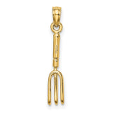 10k Yellow Gold Garden Fork Pendant, Rustic Pitchfork Farming Tool Charm
