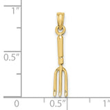 10k Yellow Gold Garden Fork Pendant, Rustic Pitchfork Farming Tool Charm