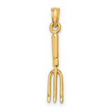 10k Yellow Gold Garden Fork Pendant, Rustic Pitchfork Farming Tool Charm