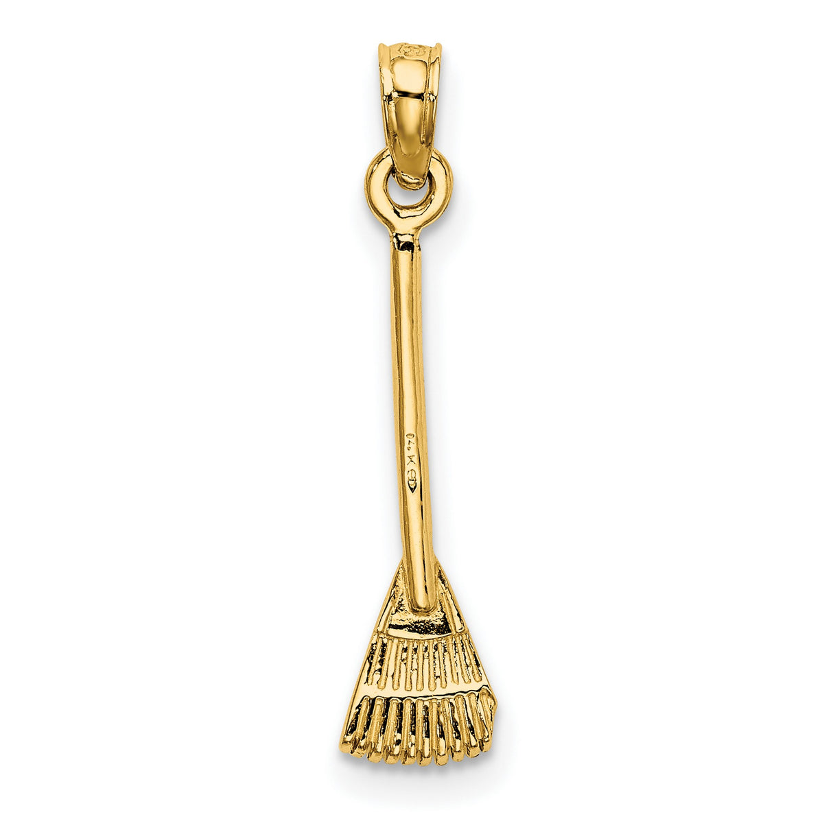 10k Yellow Gold Rake Charm Pendant, Garden Tool Symbol, Nature and Growth Theme