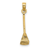 10k Yellow Gold Rake Charm Pendant, Garden Tool Symbol, Nature and Growth Theme