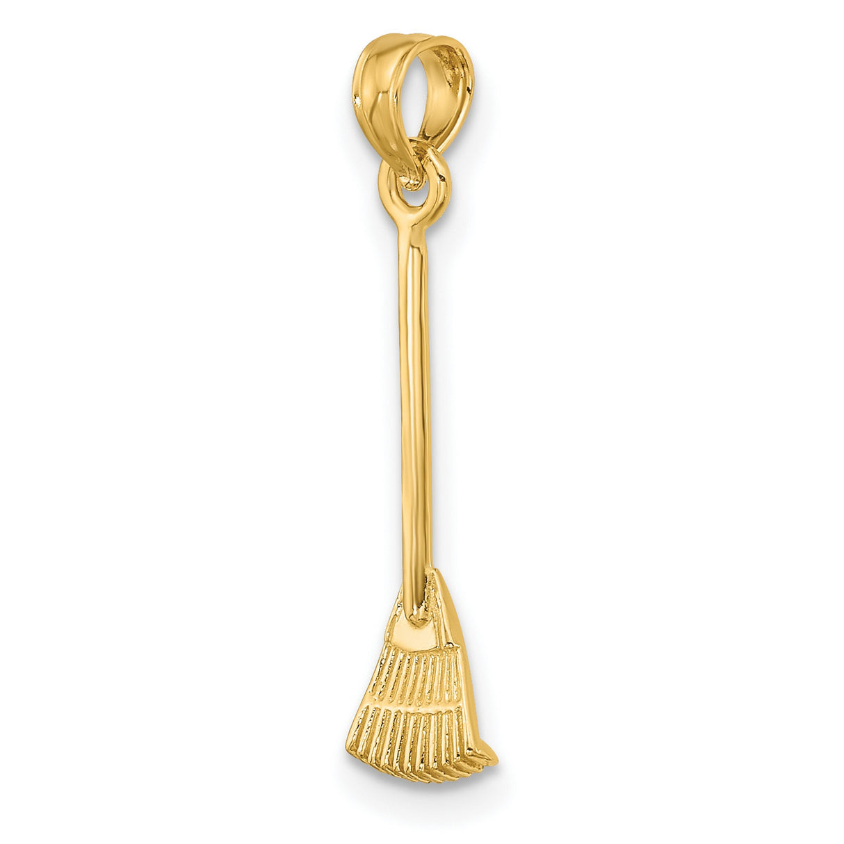 10k Yellow Gold Rake Charm Pendant, Garden Tool Symbol, Nature and Growth Theme