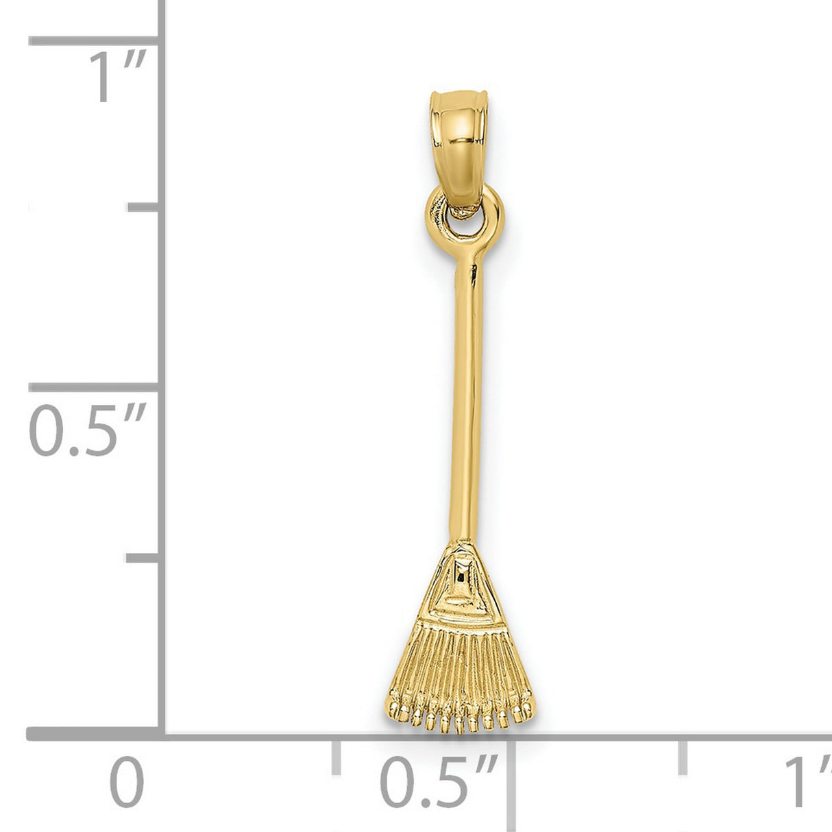 10k Yellow Gold Rake Charm Pendant, Garden Tool Symbol, Nature and Growth Theme