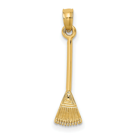 10k Yellow Gold Rake Charm Pendant, Garden Tool Symbol, Nature and Growth Theme